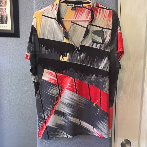 jamie sadock Tops - Jamie Sadock Women's Red and Black Abstract Button Down Shirt